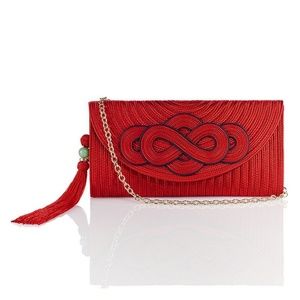 Jade Detail Silk Clutch